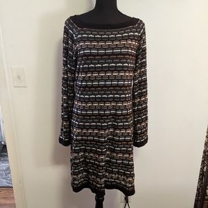 Laundry by Shelli Segal metallic neutral sweater dress M brick pattern